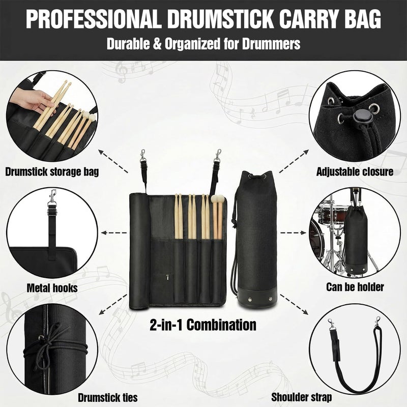 FEILOONG Drum Stick Bag and Holder, Crossbody Shoulder Strap Portable Drumstick Bag 1 Storage Bags and 1 Holder Kit Gifts for Drummers, Beginners, Black - Image 4